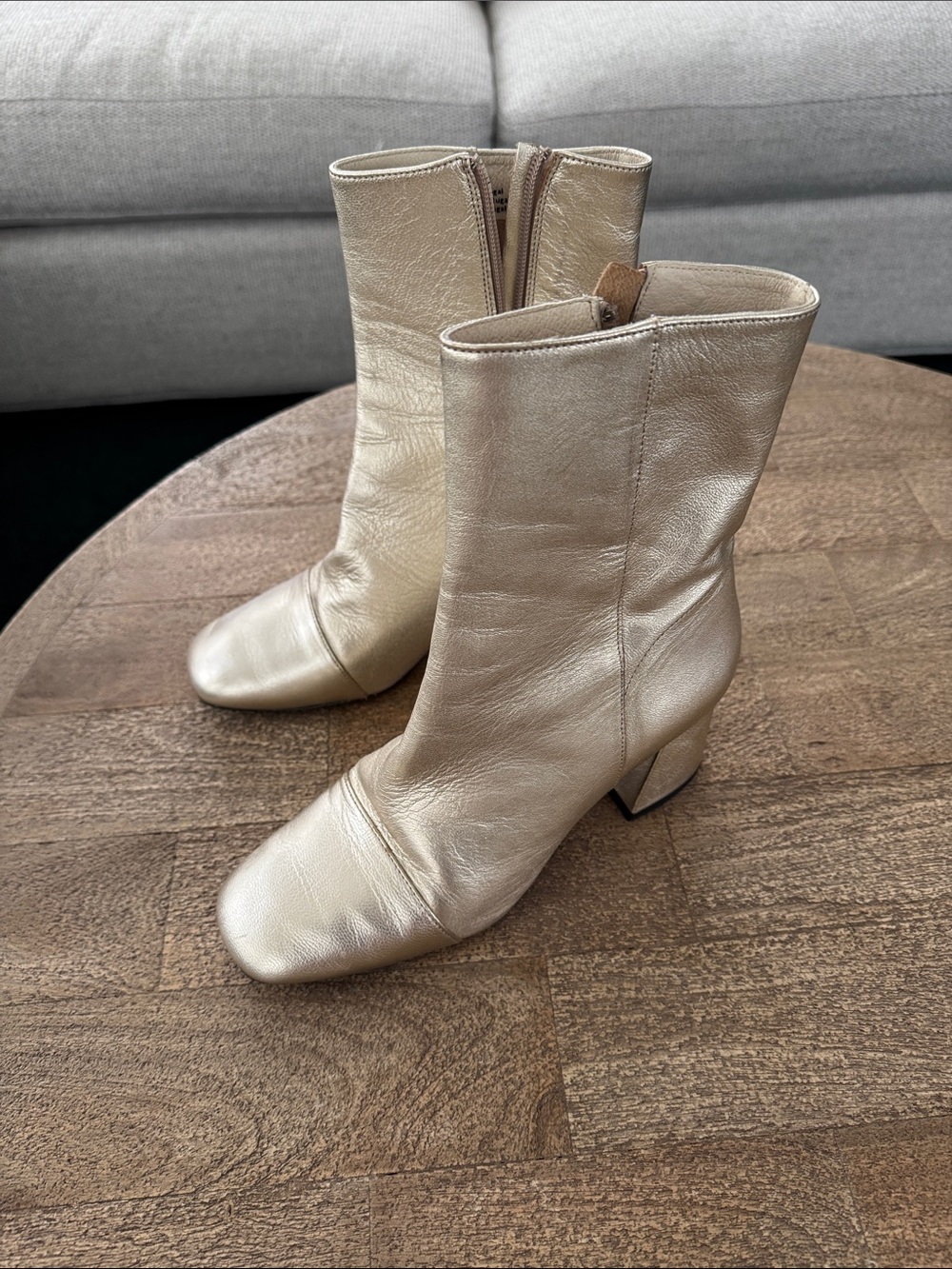 Free People Metallic Cream Leather Ankle Boots - Women's Mid Heel